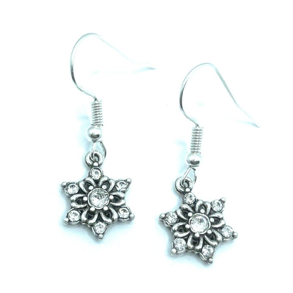 Brighton Arctica Snowflake Crystals Holiday Silver Earrings